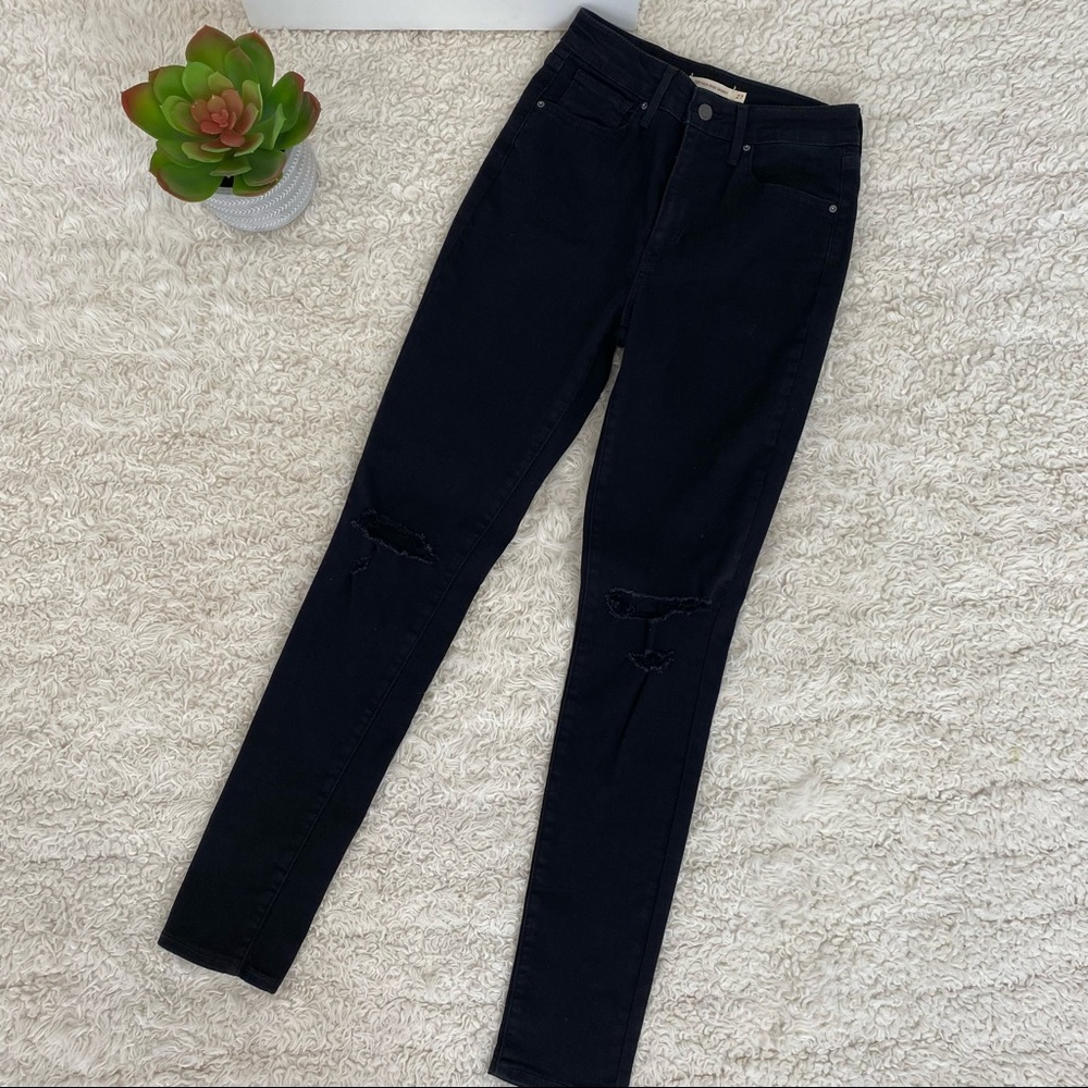 Levi 721 High Rise Skinny Ripped Jeans Black size 27